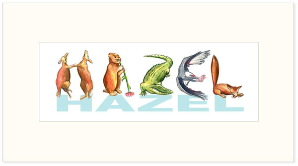 CN-8 Custom Name Animal Alphabet Art - with White Archival Mat