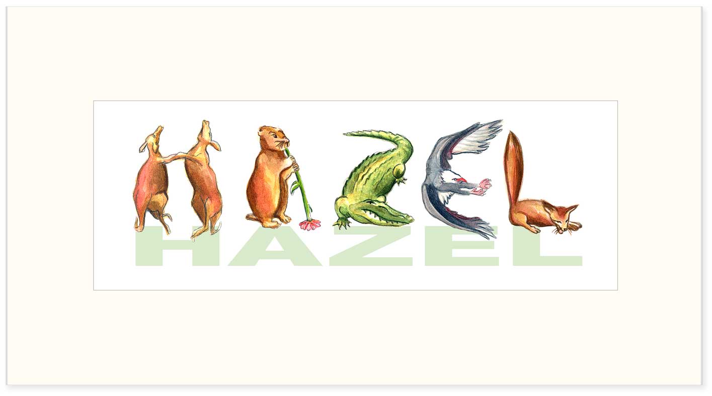 CN-8 Custom Name Animal Alphabet Art - with White Archival Mat