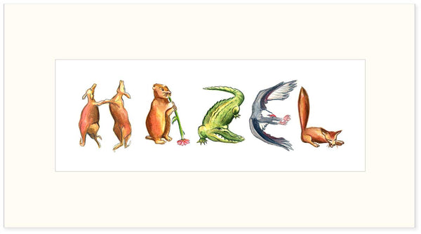 CN-8 Custom Name Animal Alphabet Art - with White Archival Mat