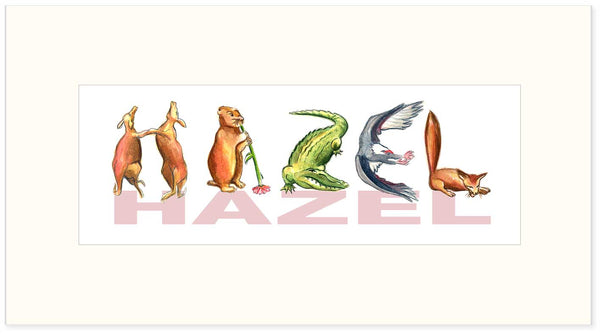 CN-8 Custom Name Animal Alphabet Art - with White Archival Mat