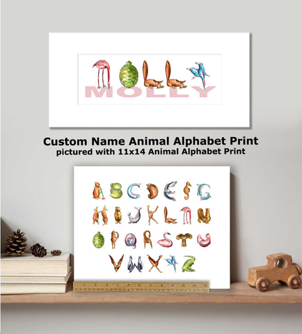 CN-8 Custom Name Animal Alphabet Art Print with Mat
